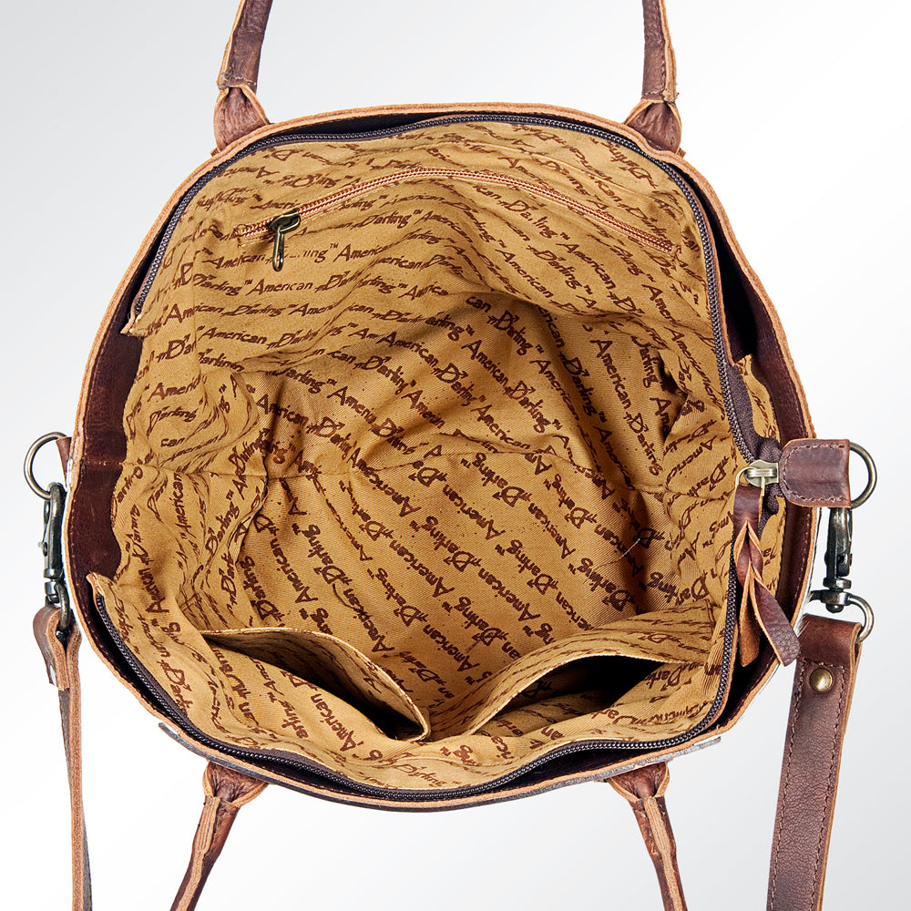 ADBG621A American Darling Hand Tooled Floral & Hair-On Cowhide Western Leather Tote Bag