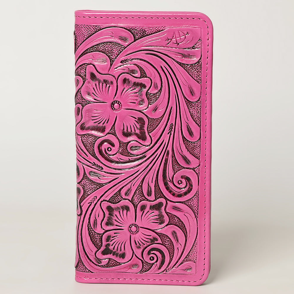 ADBG1269B American Darling Pink Tooled Leather Wallet -Floral Carved Bifold