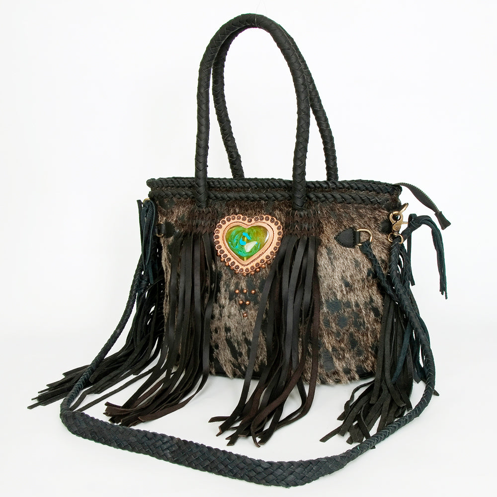 ADBGD151 American Darling Western Leather Tote Bag - Hair-On Cowhide & Fringed Purse