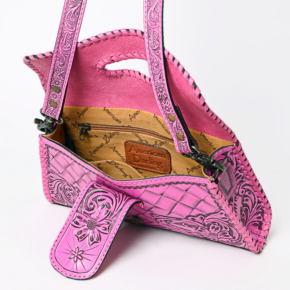 ADBG1134 American Darling Pink Hand Tooled Floral Leather Clutch & Crossbody Bag