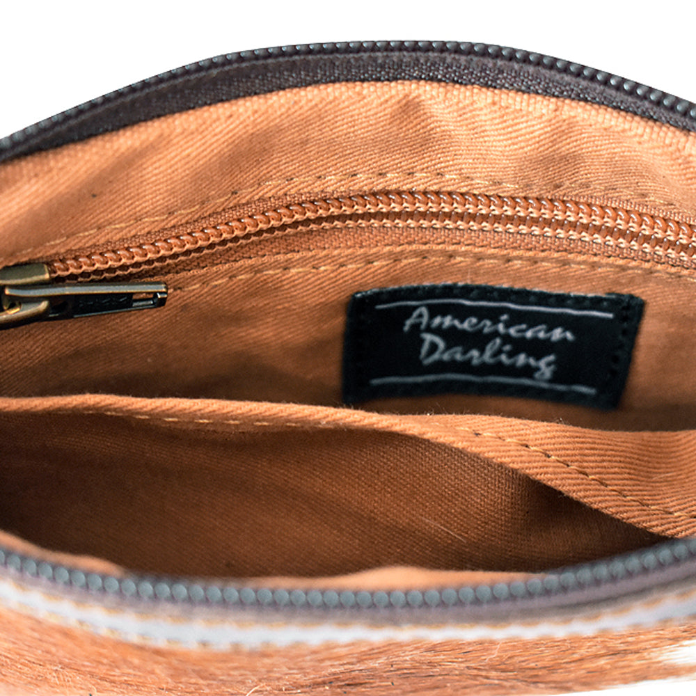 LC-ADBGS142 Hair-On Leather Crossbody Pouch with Zip Closure and Adjustable Strap