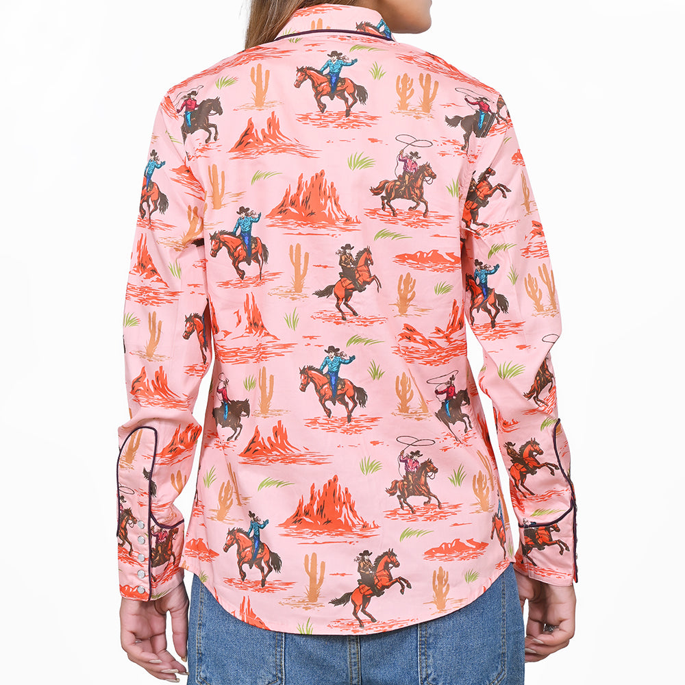 ADSH087 American Darling Printed Satin Cotton Cowboy Rodeo Country Button Down Shirt