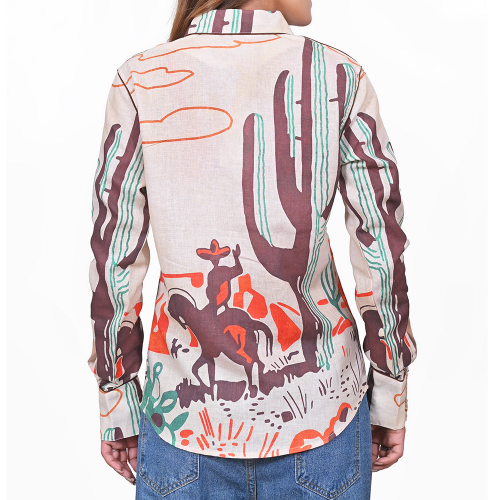 ADSH082 American Darling 100% Linen Printed Western Long Sleeve Shirt