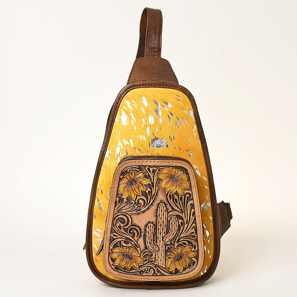 ADBG1146 American Darling Floral Hand Tooled Bag | Hair on Cowhide Sling