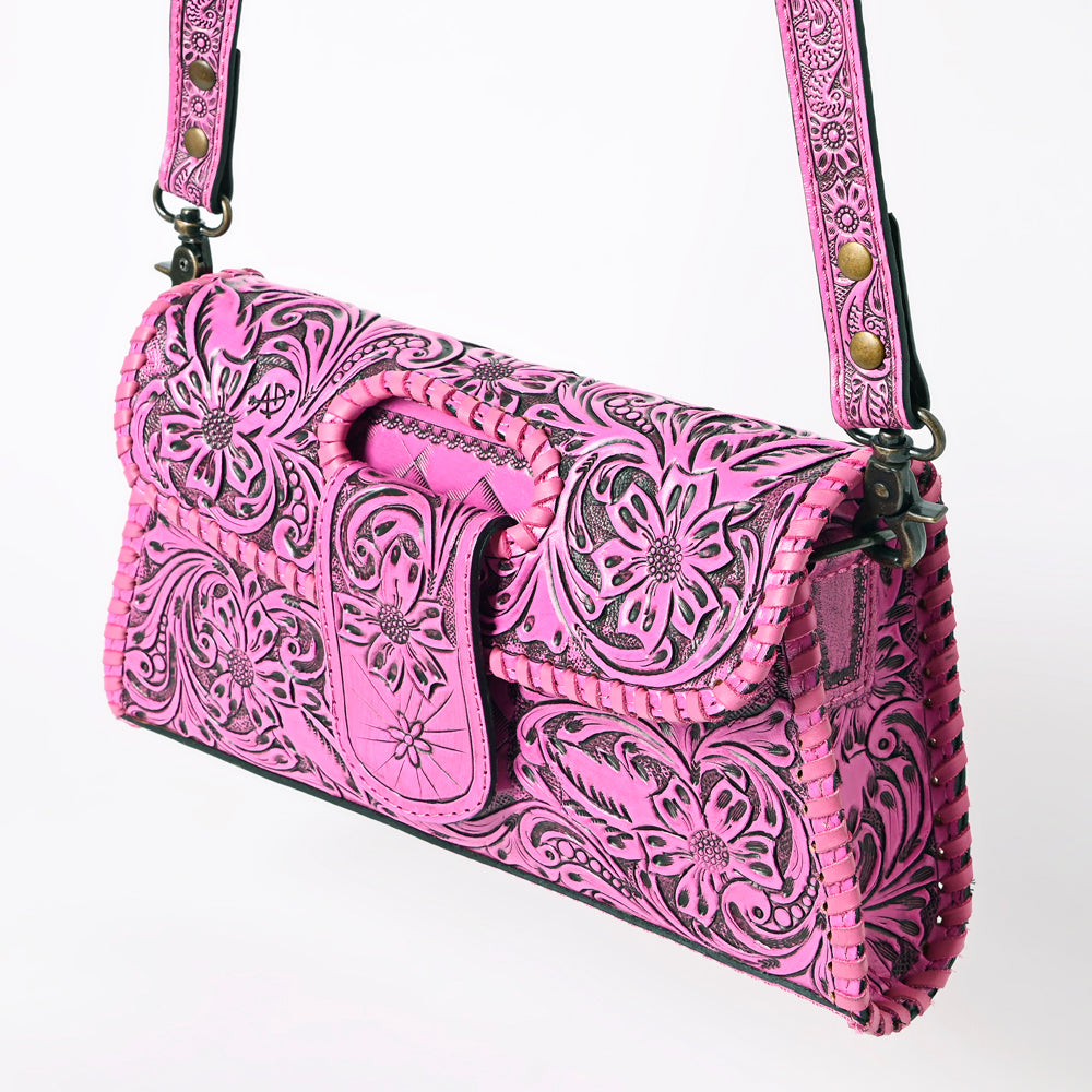 ADBG1134 American Darling Pink Hand Tooled Floral Leather Clutch & Crossbody Bag
