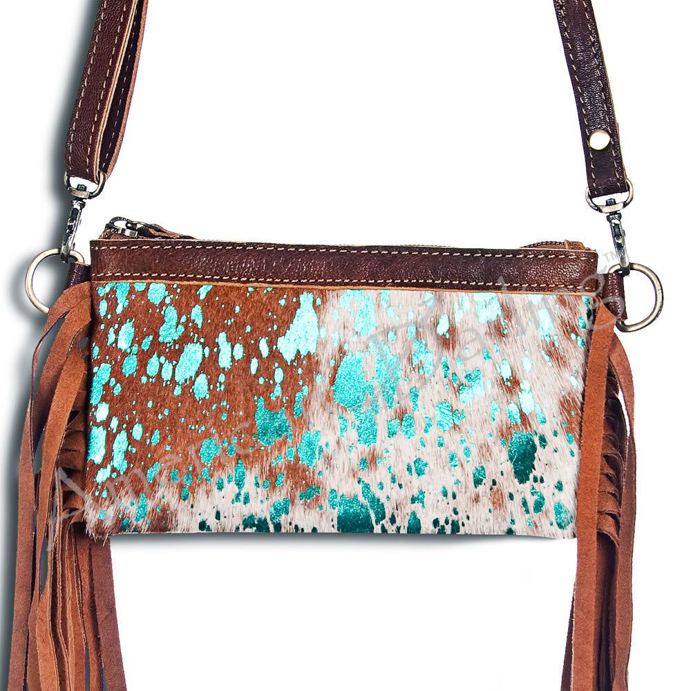 LC-ADBGS142 Hair-On Cowhide Crossbody - Western Fringe Leather Purse