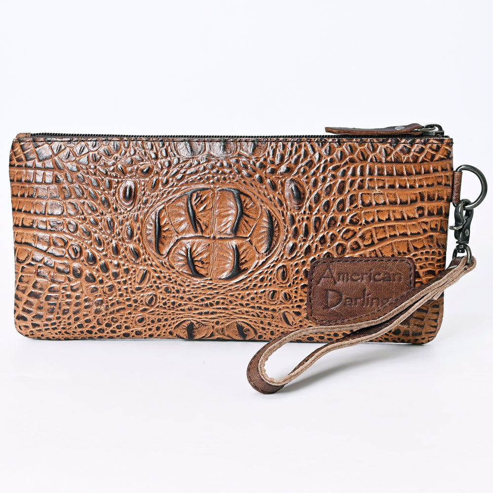 ADBG768 American Darling Handcrafted Embossed Leather Wristlet Zippered Clutch Wallet Bag