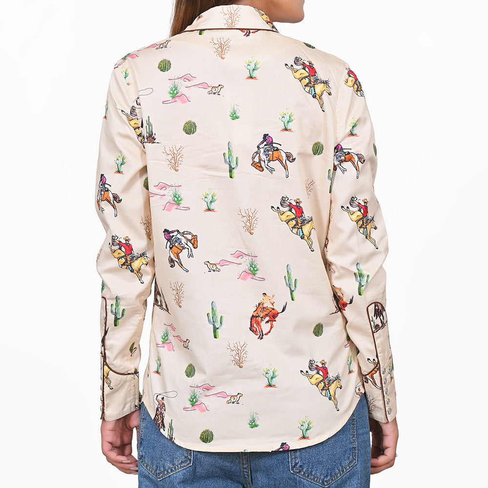 ADSH093 American Darling 100% Satin Cotton Western Rodeo Print Button Down Shirt