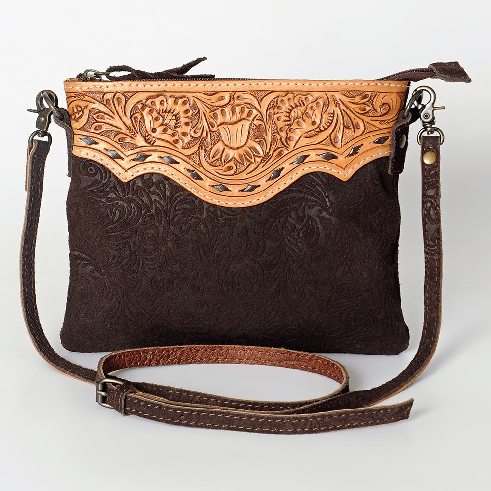 ADBG109 American Darling Hand-Tooled and Floral Embossed Leather Western Crossbody Bag