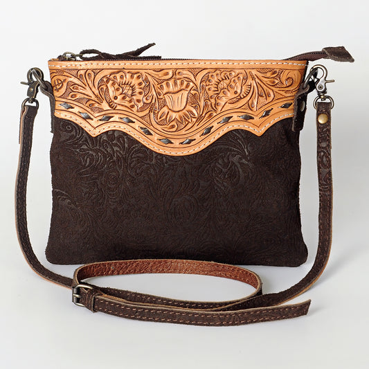 ADBG109 American Darling Hand-Tooled and Floral Embossed Leather Western Crossbody Bag