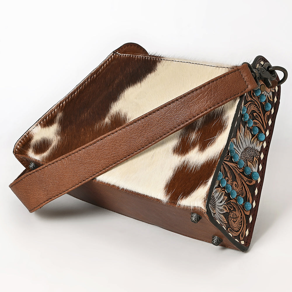 ADBG1698 American Darling Cowhide Shoulder Bag | Hand-Tooled Genuine Leather Turquoise Accent