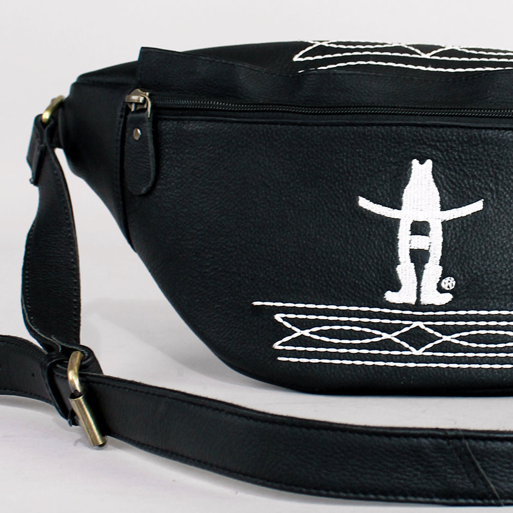 Midnight Rodeo Black Bootstitch Grain Leather Fanny Pack