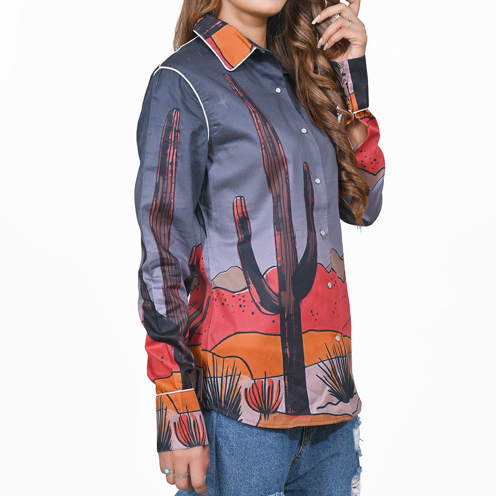 ADSH085 American Darling 100% Satin Cotton Desert Print Western Shirt