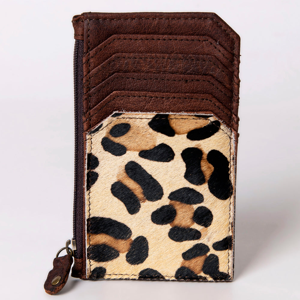 ADCCM101 Cowhide & Brown Leather Zipper Card Holder - Western Slim Wallet
