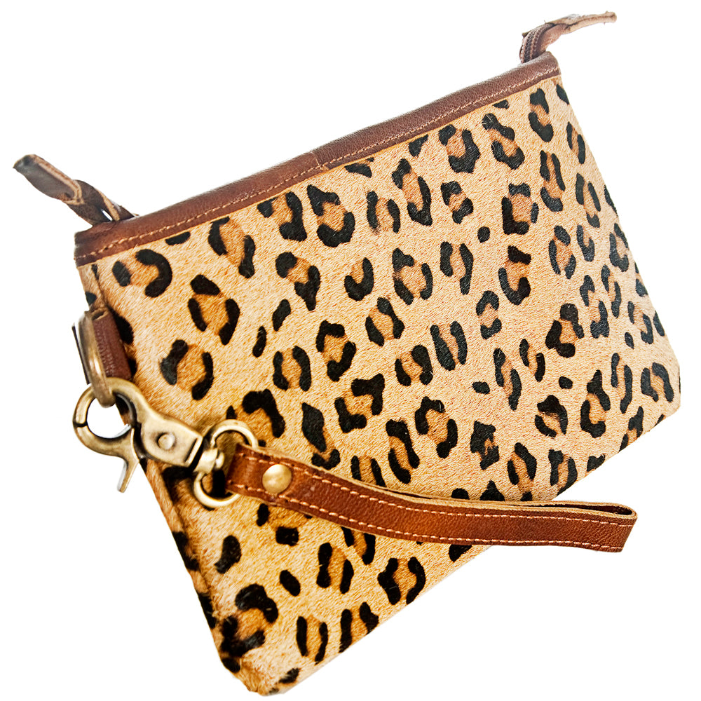 ADBG344 American Darling Western Leather Wristlet Bag with Printed Hair-On Cowhide