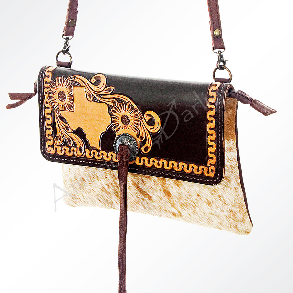 ADBG570TAW American Darling Texas Tooled Leather & Hair-On Cowhide Western Crossbody Bag