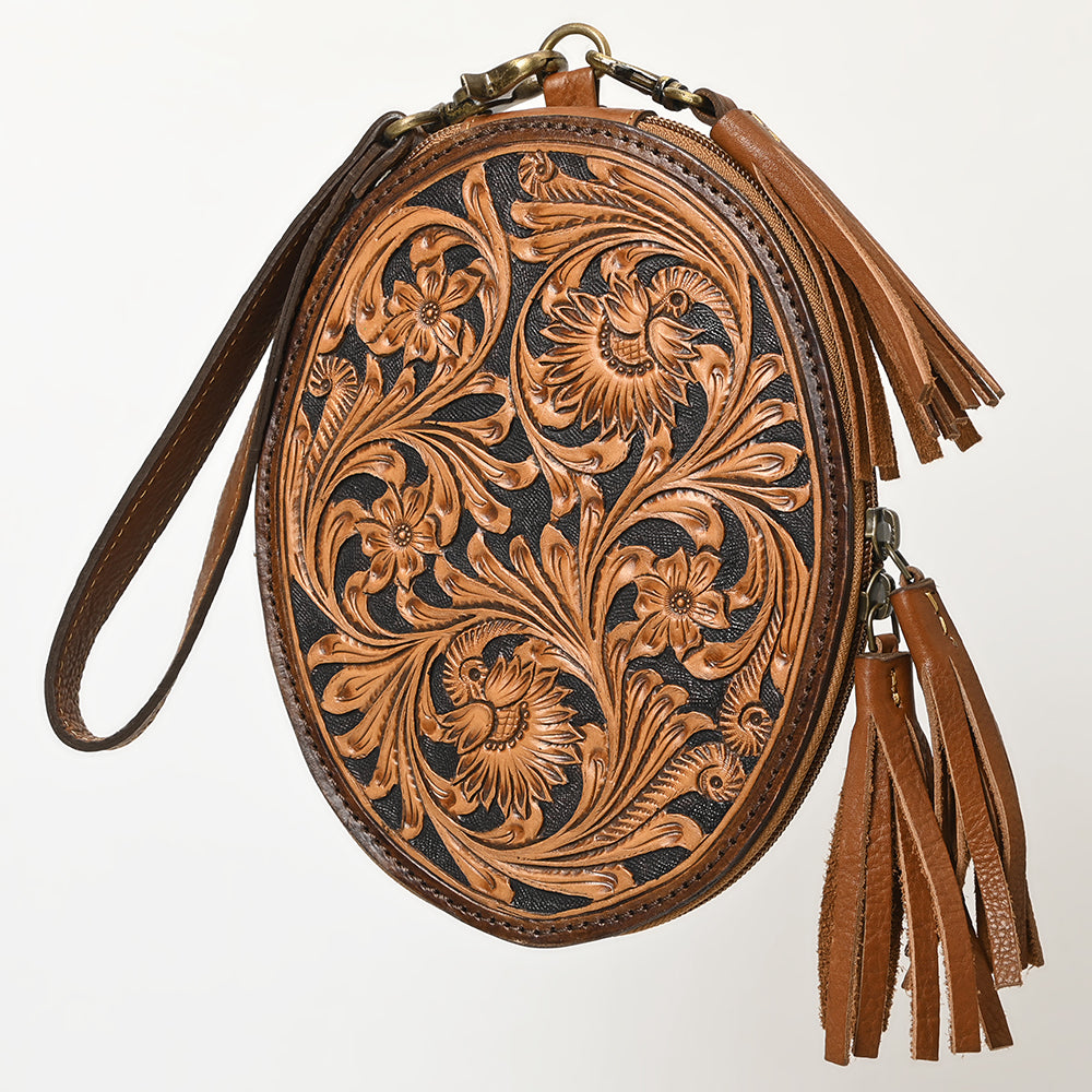 ADBGA516 American Darling Western Leather Hand Tooled Floral Carved Wristlet Bag