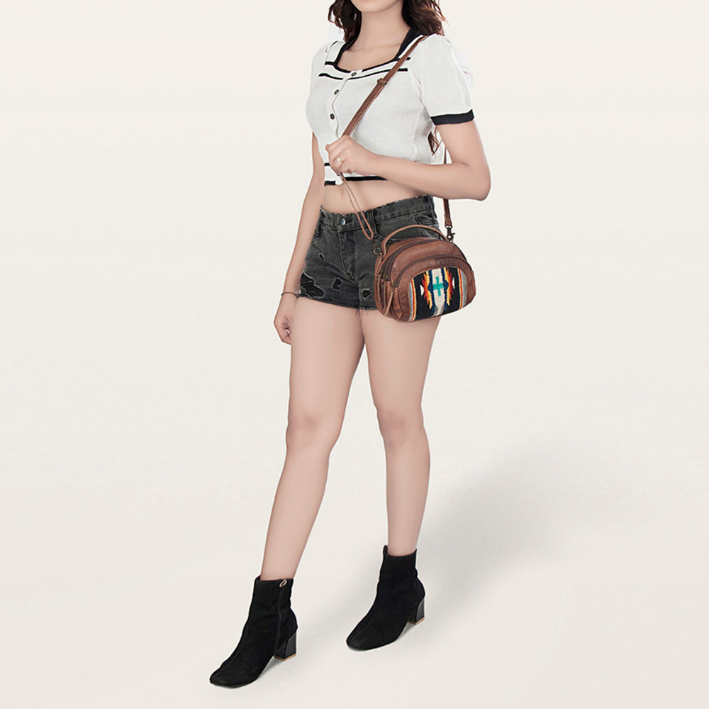 ADBG888 American Darling Saddle Blanket & Leather Mini Camera Crossbody Bag with Top Handle & Crossbody Strap