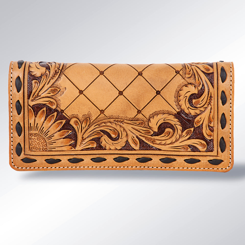 ADBG495 American Darling Hand Tooled Floral Buck Stitched Leather Western Wallet Bag