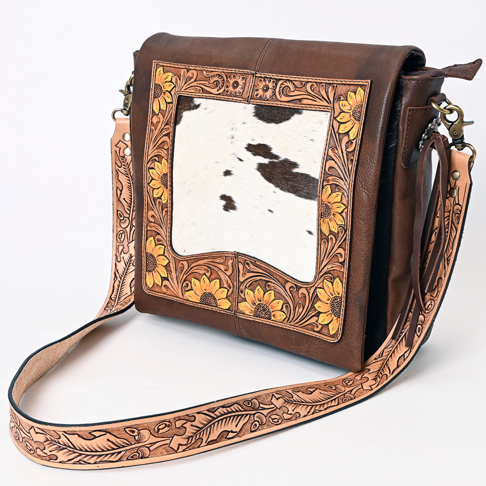 ADBGA337 American Darling Hair-On Cowhide Hand Tooled Leather Messenger Bag