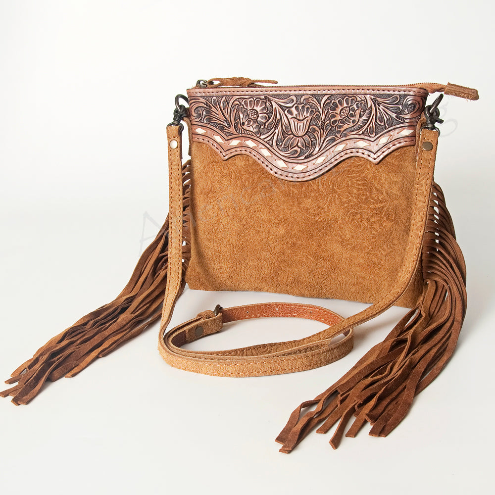 ADBG109 American Darling Hand-Tooled and Floral Embossed Leather Western Crossbody Bag