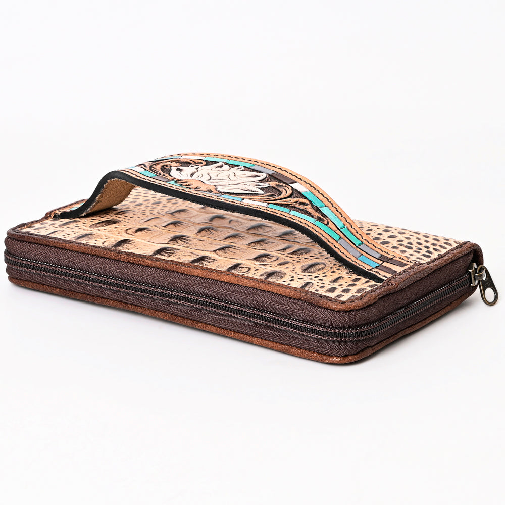 ADBG1190 American Darling Western Leather Wallet Bag Crocodile Embossed Hand Tooled