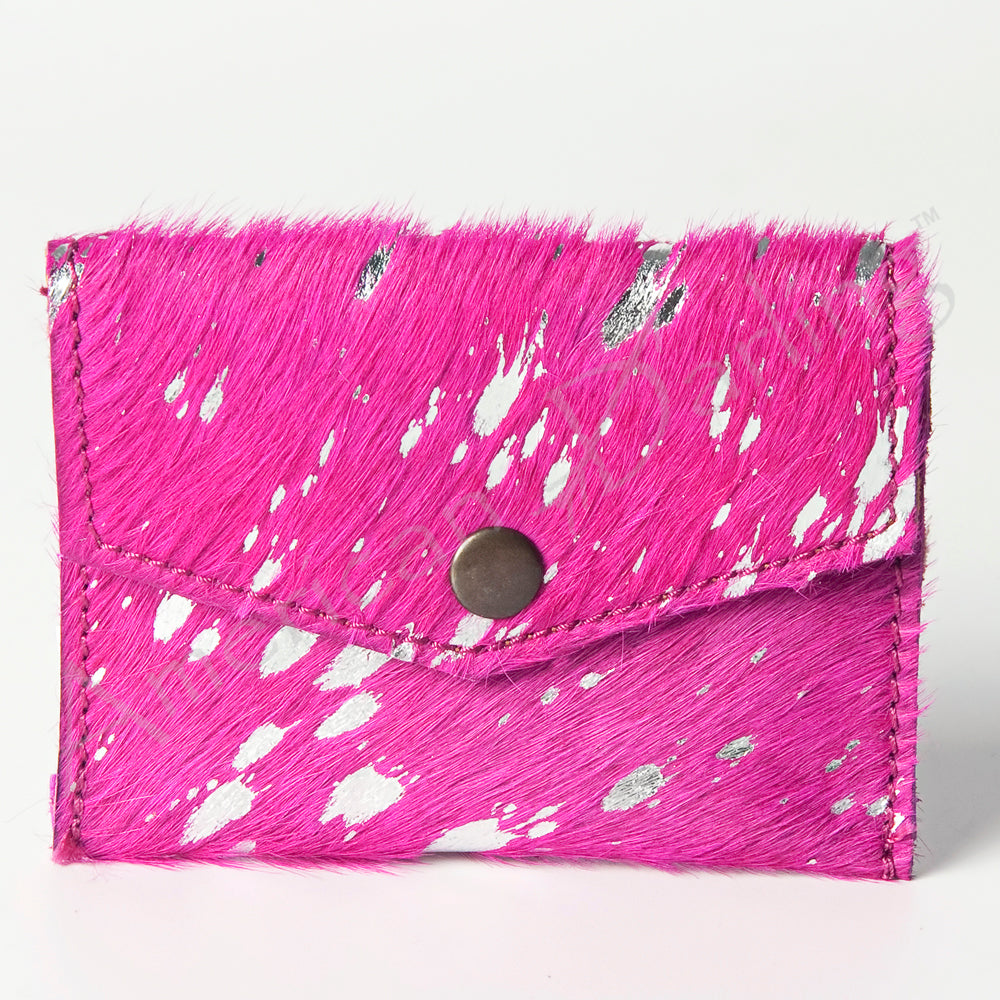 ADBGZ141PKACSL Hot Pink & Silver Hair-On Cowhide Coin Purse - Western Leather Mini Wallet