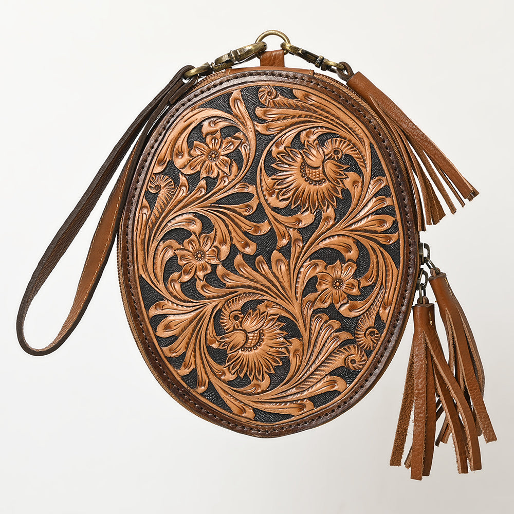 ADBGA516 American Darling Western Leather Hand Tooled Floral Carved Wristlet Bag