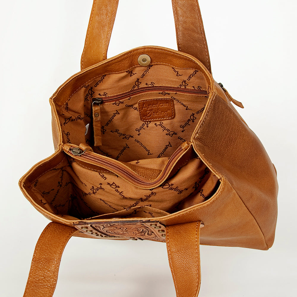 ADBGA196 American Darling Handcrafted Tooled Floral Genuine Leather Tote Bag