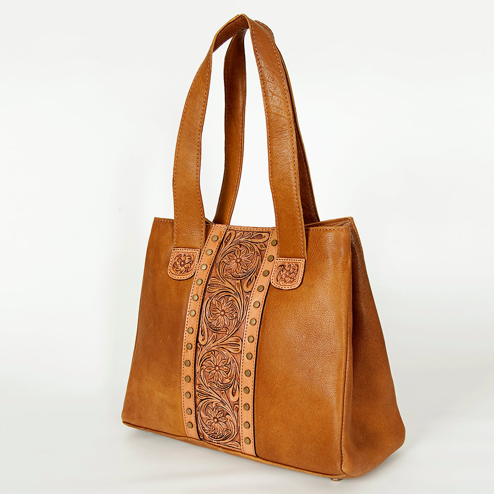ADBGA196 American Darling Handcrafted Tooled Floral Genuine Leather Tote Bag