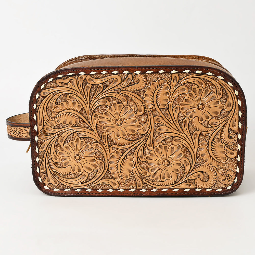 ADBG1509 American Darling Hand-Tooled Western Leather Toiletry Bag - Genuine Floral Carved Travel Case