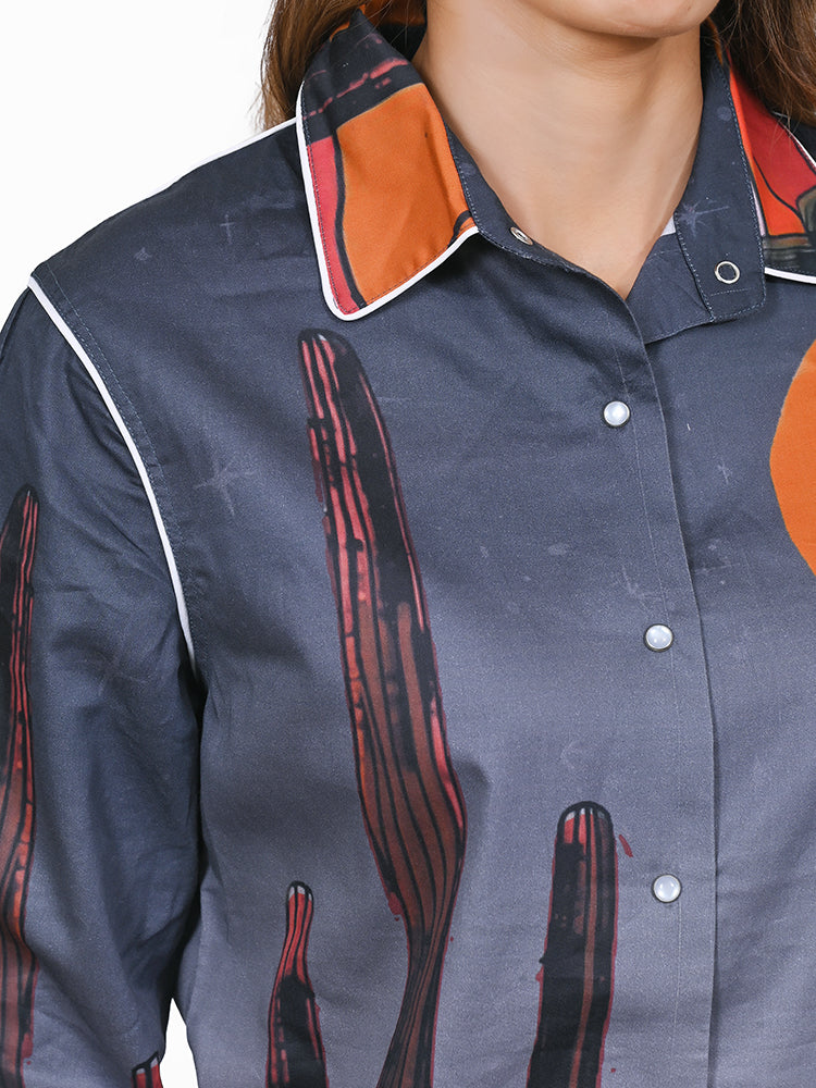 ADSH085 American Darling 100% Satin Cotton Desert Print Western Shirt