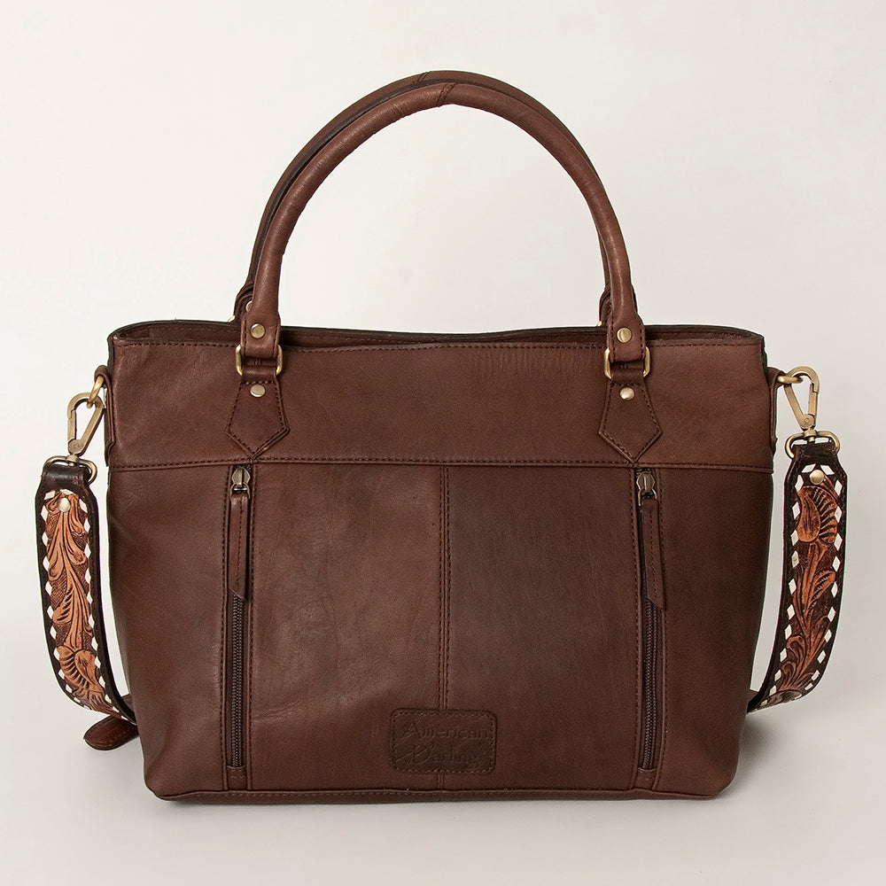 ADBGI141 Hand-Tooled Cowhide Leather Western Tote - Floral Tooled Hair-On Bag