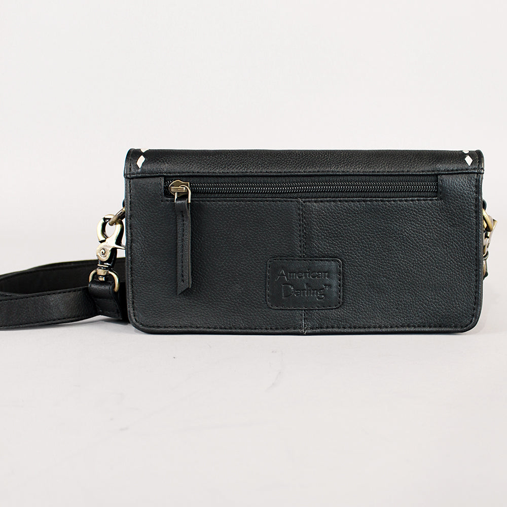 Midnight Rodeo Black Bootstitch Grain Leather Crossbody Bag