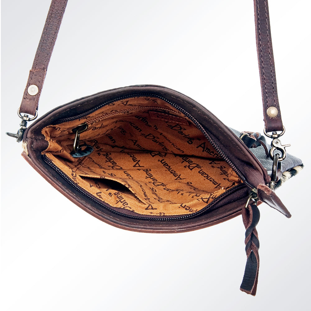 ADBG581 American Darling Hand Tooled Floral Carved & Hair-On Cowhide Small Cross body Bag
