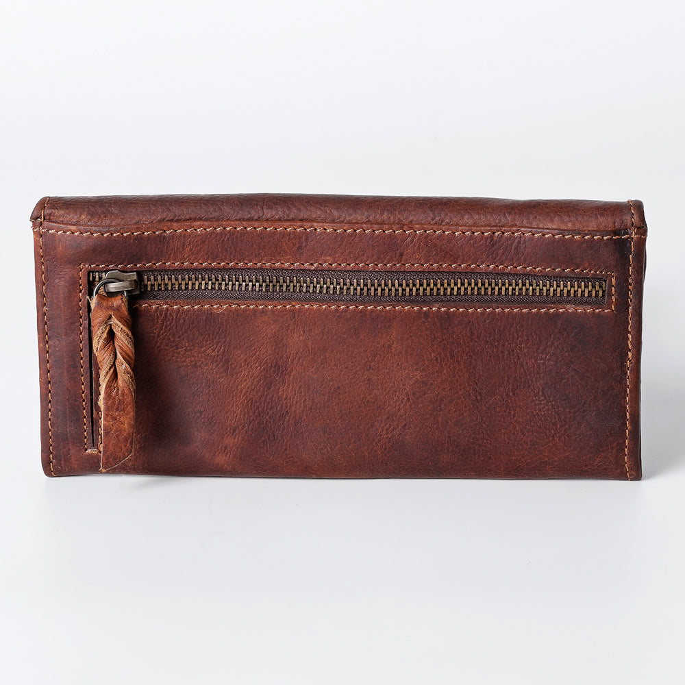 LC-ADBGZ404 Western Hand-Tooled Leather Women Wallet - Sunflower Floral Design