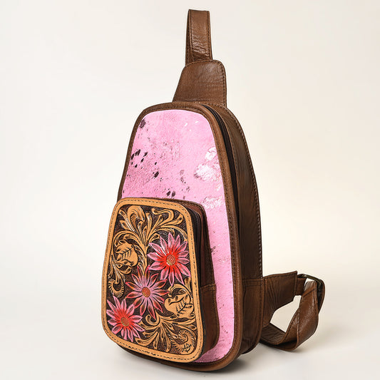 ADBG1146 American Darling Pink Cowhide Sling Bag | Tooled Leather Backpack
