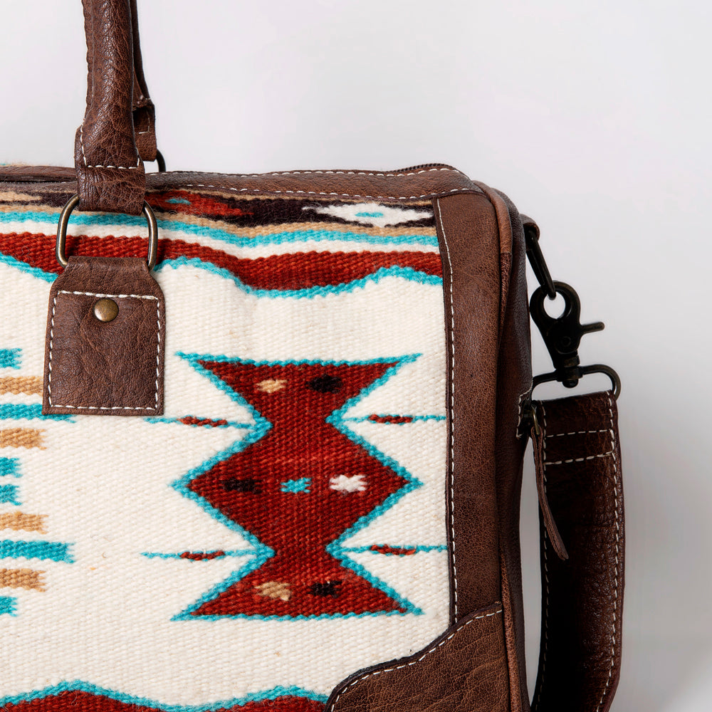 ADBG1012 American Darling Handwoven Saddle Blanket Leather Duffle Bag Western Travel Tote
