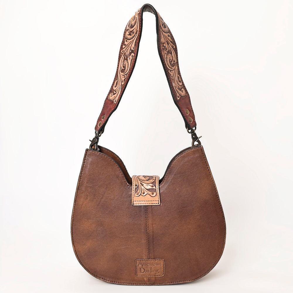 ADBG1076 American Darling Hair-on Cowhide Hobo Bag with Tooled Floral Strap Western Genuine Leather Purse