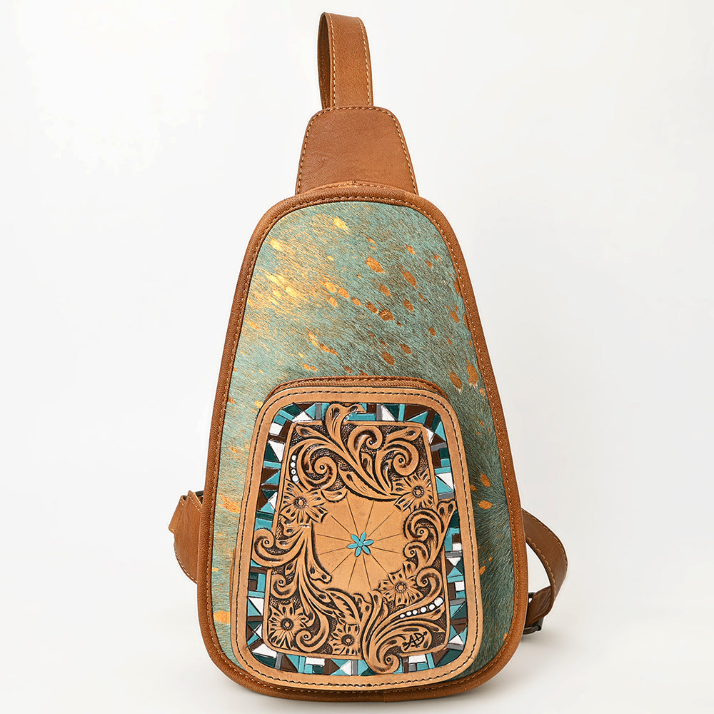 ADBG1146 American Darling Floral Hand Tooled Bag | Hair on Cowhide Sling