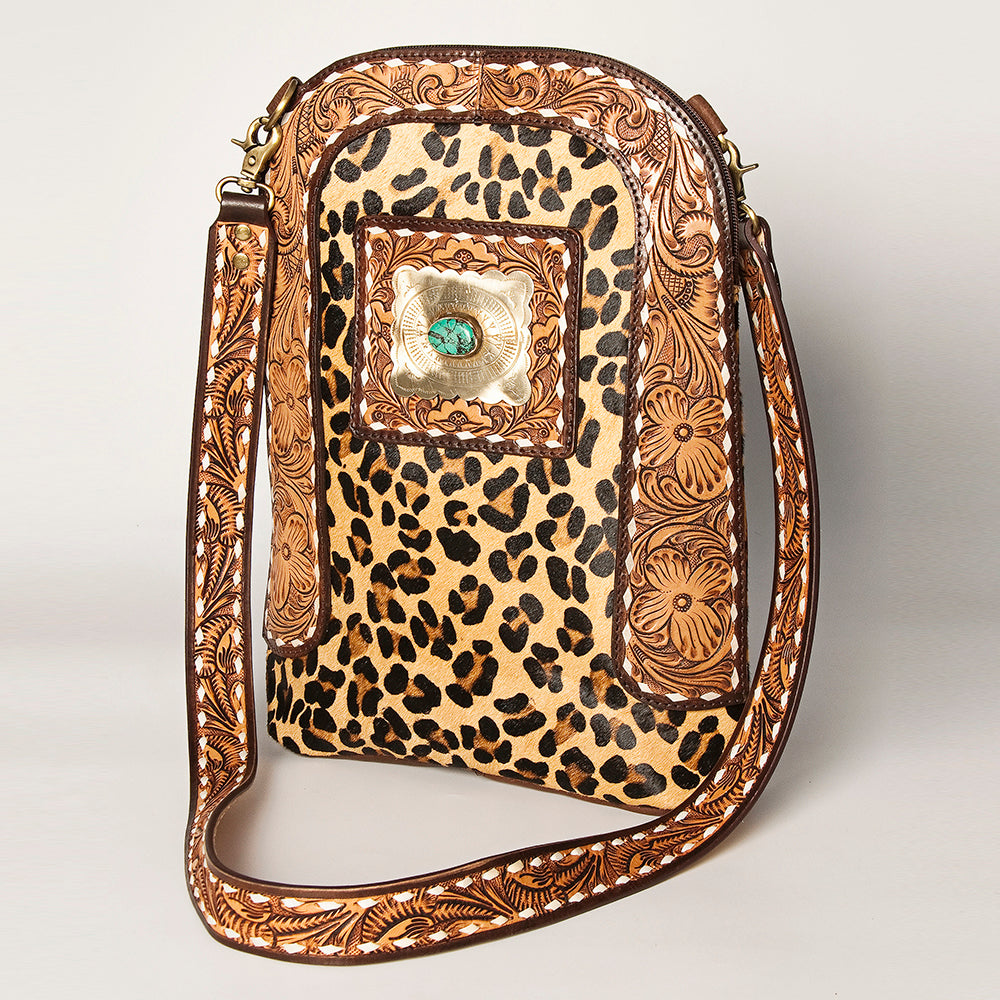 ADBGA251 American Darling Hair-On Cowhide Large Cross body Bag Hand Tooled Leather