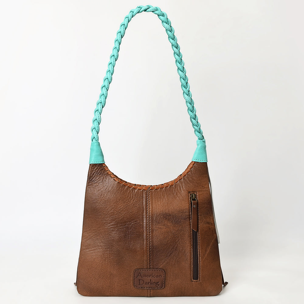 ADBG1594 American Darling Western Leather Hobo Bag with Braided Strap and Long Fringe Detailing