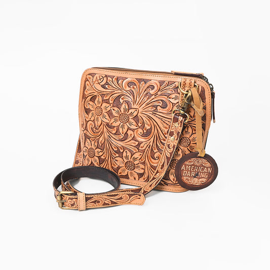 ADBG1136 American Darling Hand Tooled Floral Leather Crossbody Bag