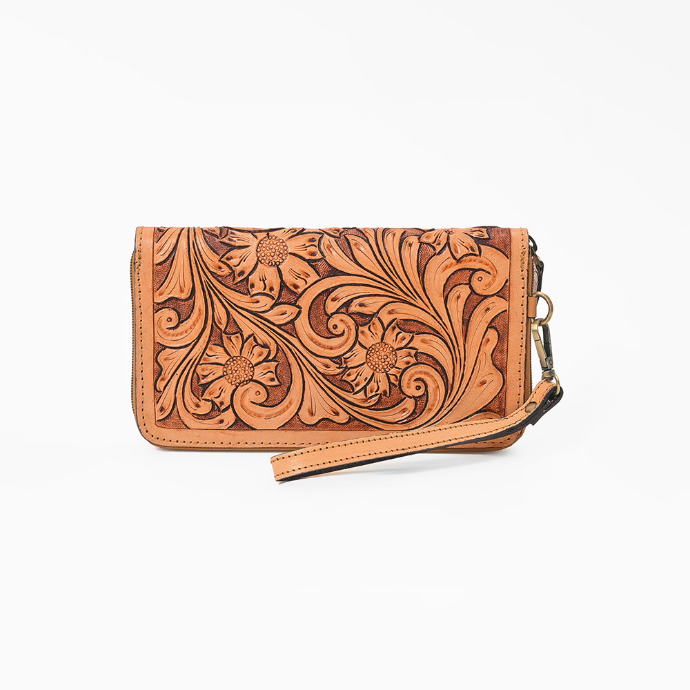 ADBG1140 American Darling Hand-Tooled Western Leather Clutch Bag - Genuine Carved Artisan Women Wristlet