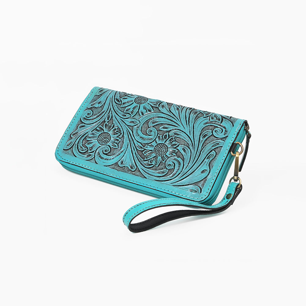 ADBG1140 American Darling Hand-Tooled Western Leather Clutch Bag - Genuine Carved Artisan Women Wristlet