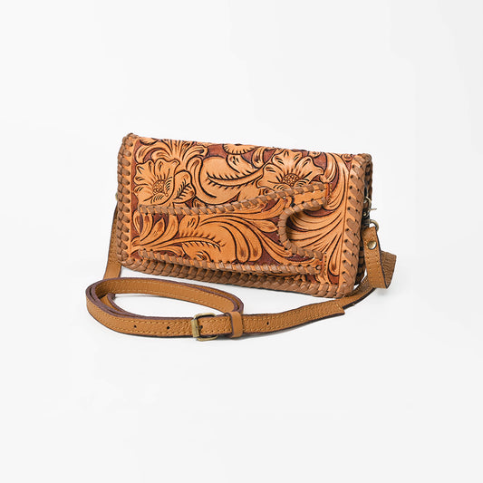 ADBG1228 American Darling Western Hand-Tooled Leather Clutch Bag with Floral Carving