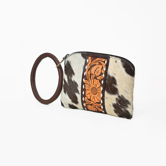 ADBG1287 American Darling Hair-on Cowhide Hand-Tooled Clutch Bag -O-Ring Western Wristlet