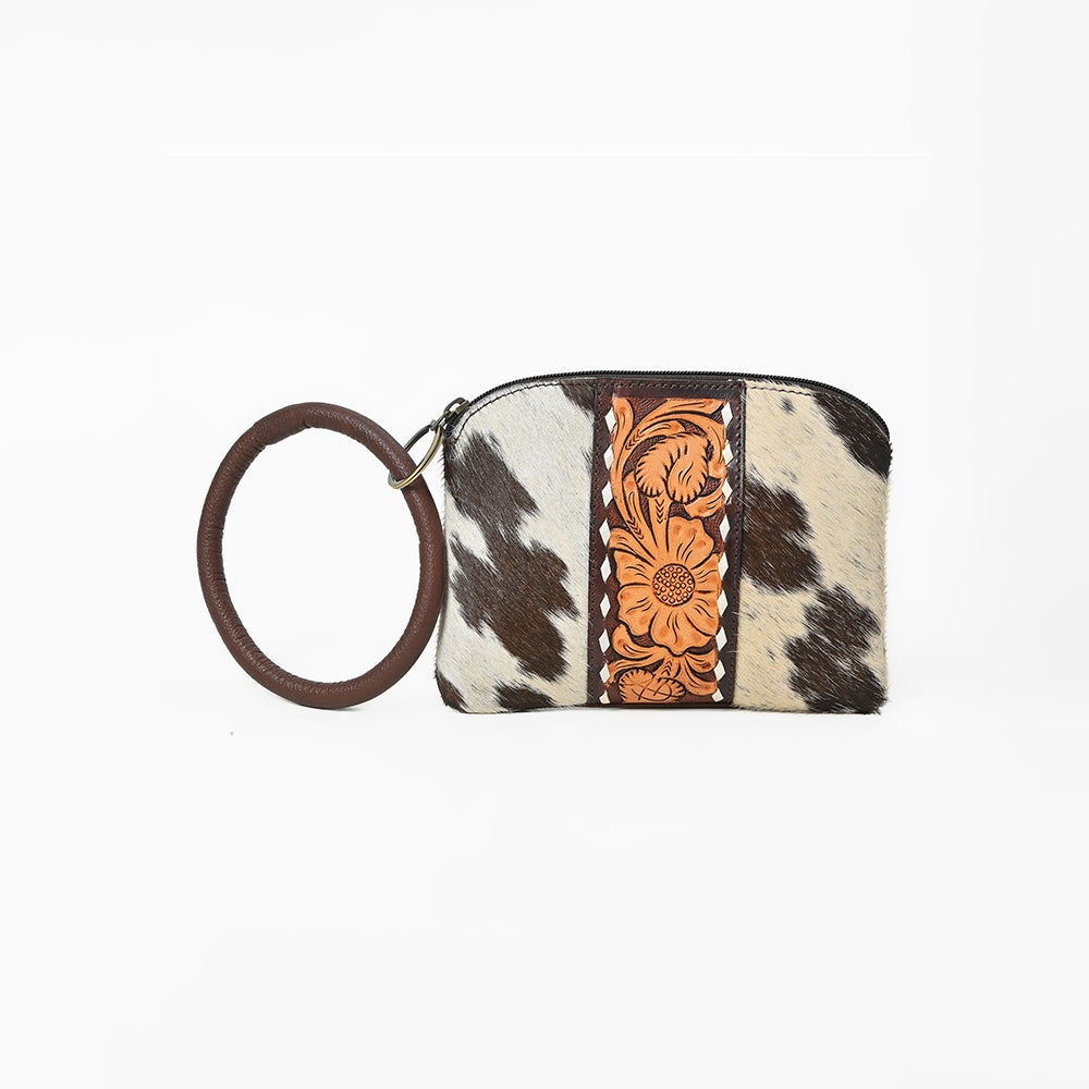 ADBG1287 American Darling Hair-on Cowhide Hand-Tooled Clutch Bag -O-Ring Western Wristlet