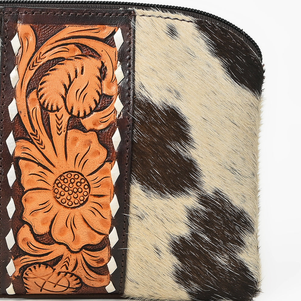 ADBG1287 American Darling Hair-on Cowhide Hand-Tooled Clutch Bag -O-Ring Western Wristlet