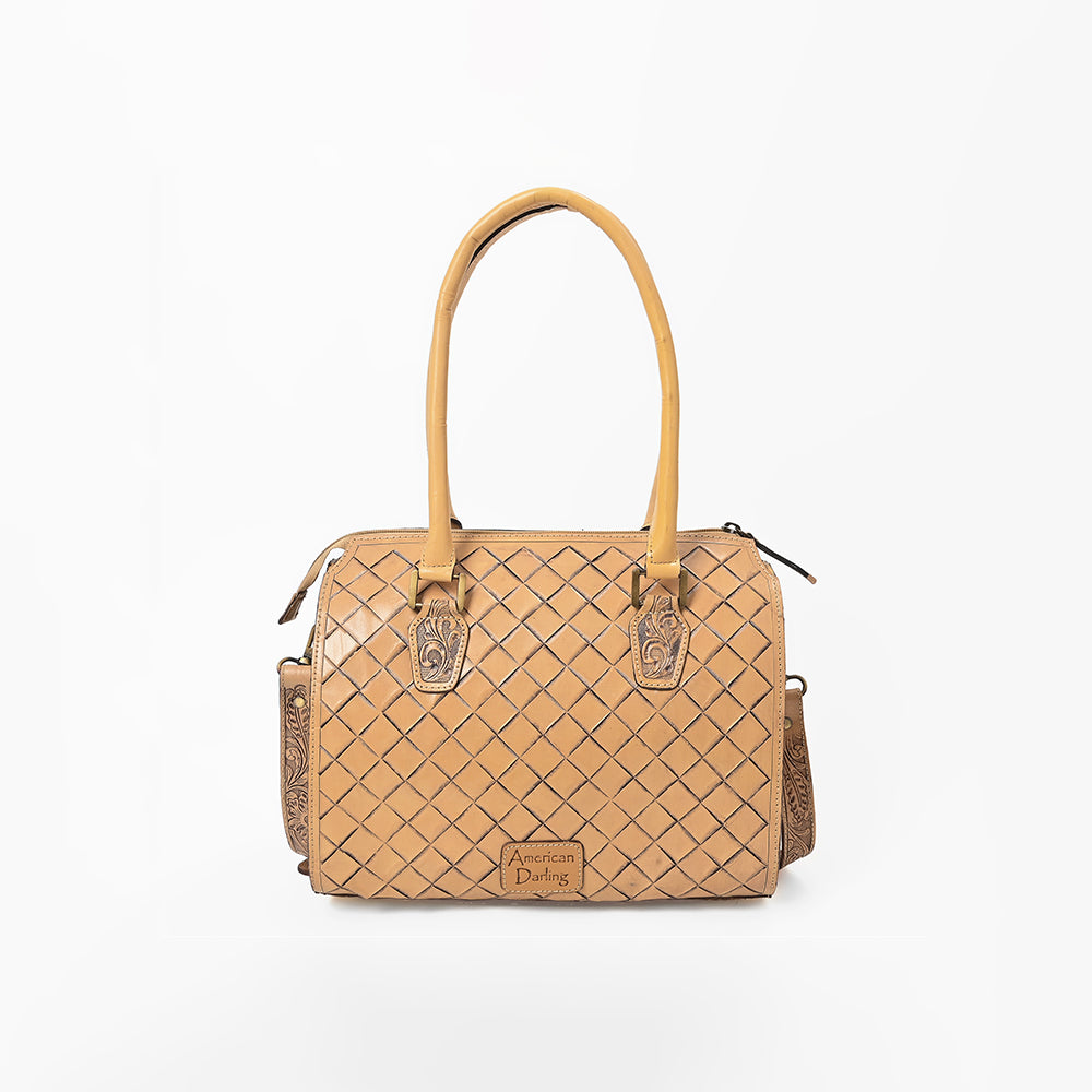 ADBG1483 American Darling Hand-Tooled Leather Duffel Bag | Floral Carved Travel Carryall